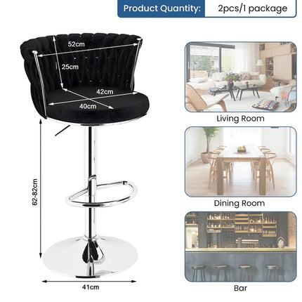 SERENITà Modern Silver Swivel Upholstered Velvet Adjustable Height Counter Stool with Metal Frame Black (Set of 2).