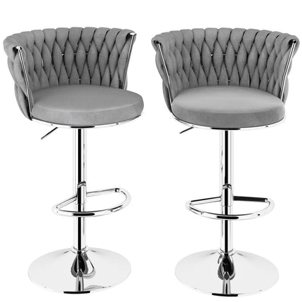 SERENITà Modern Silver Swivel Upholstered Velvet Adjustable Height Counter Stool with Metal Frame Grey (Set of 2).