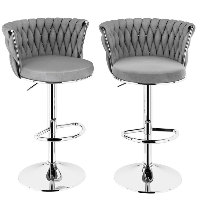 SERENITà Modern Silver Swivel Upholstered Velvet Adjustable Height Counter Stool with Metal Frame Grey (Set of 2).