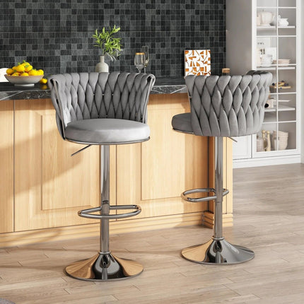 SERENITà Modern Silver Swivel Upholstered Velvet Adjustable Height Counter Stool with Metal Frame Grey (Set of 2).