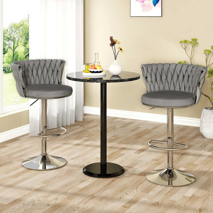 SERENITà Modern Silver Swivel Upholstered Velvet Adjustable Height Counter Stool with Metal Frame Grey (Set of 2).