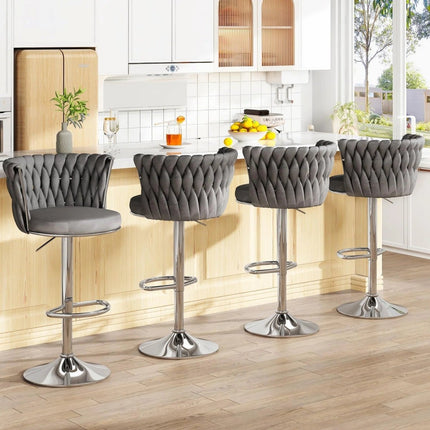 SERENITà Modern Silver Swivel Upholstered Velvet Adjustable Height Counter Stool with Metal Frame Grey (Set of 2).