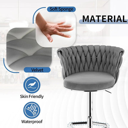 SERENITà Modern Silver Swivel Upholstered Velvet Adjustable Height Counter Stool with Metal Frame Grey (Set of 2).