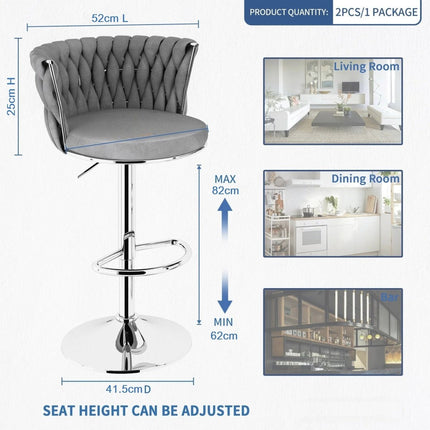 SERENITà Modern Silver Swivel Upholstered Velvet Adjustable Height Counter Stool with Metal Frame Grey (Set of 2).
