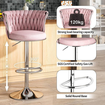 SERENITà Modern Silver Swivel Upholstered Velvet Adjustable Height Counter Stool with Metal Frame Pink (Set of 2).