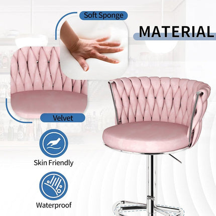 SERENITà Modern Silver Swivel Upholstered Velvet Adjustable Height Counter Stool with Metal Frame Pink (Set of 2).