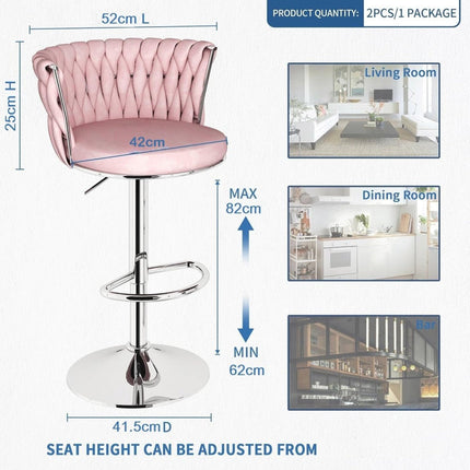 SERENITà Modern Silver Swivel Upholstered Velvet Adjustable Height Counter Stool with Metal Frame Pink (Set of 2).