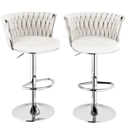 SERENITà Modern Silver Swivel Upholstered Velvet Adjustable Height Counter Stool with Metal Frame White (Set of 2).