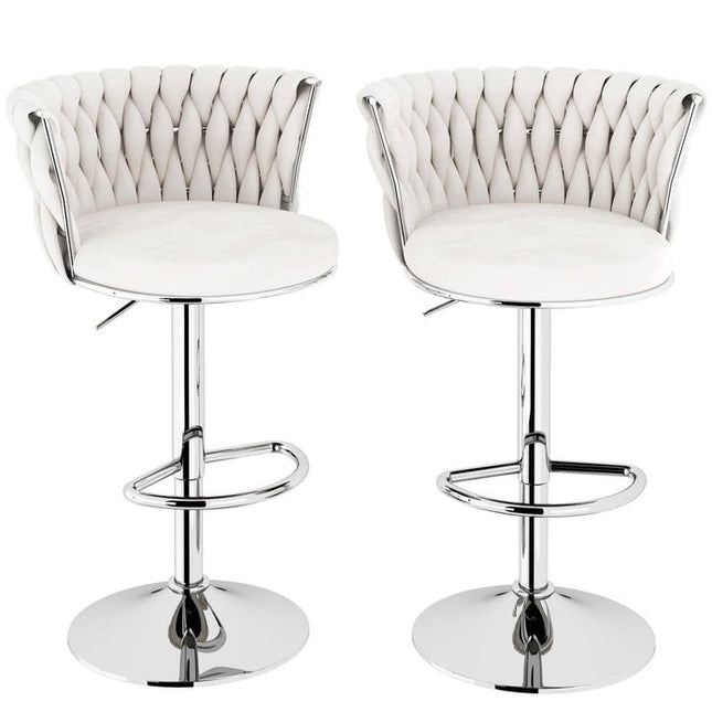 SERENITà Modern Silver Swivel Upholstered Velvet Adjustable Height Counter Stool with Metal Frame White (Set of 2).