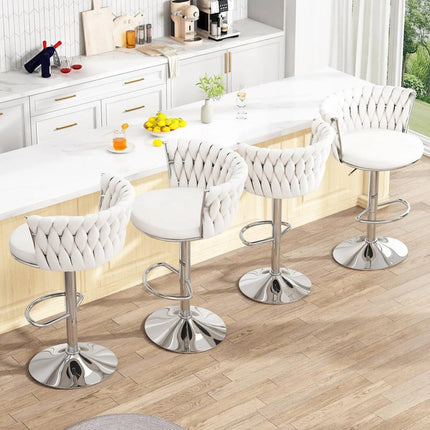 SERENITà Modern Silver Swivel Upholstered Velvet Adjustable Height Counter Stool with Metal Frame White (Set of 2).