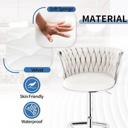 SERENITà Modern Silver Swivel Upholstered Velvet Adjustable Height Counter Stool with Metal Frame White (Set of 2).