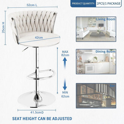 SERENITà Modern Silver Swivel Upholstered Velvet Adjustable Height Counter Stool with Metal Frame White (Set of 2).