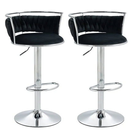 SERENITà Silver Swivel Upholstered Velvet Adjustable Height Counter Stool with Metal Frame Black (Set of 2).