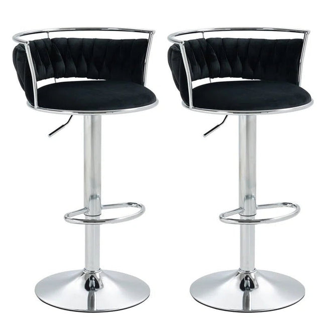 SERENITà Silver Swivel Upholstered Velvet Adjustable Height Counter Stool with Metal Frame Black (Set of 2).