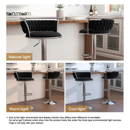 SERENITà Silver Swivel Upholstered Velvet Adjustable Height Counter Stool with Metal Frame Black (Set of 2).