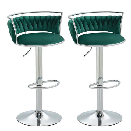 SERENITà Silver Swivel Upholstered Velvet Adjustable Height Counter Stool with Metal Frame Emerald Green (Set of 2).