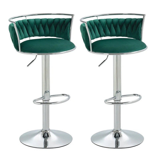 SERENITà Silver Swivel Upholstered Velvet Adjustable Height Counter Stool with Metal Frame Emerald Green (Set of 2).