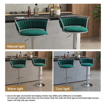 SERENITà Silver Swivel Upholstered Velvet Adjustable Height Counter Stool with Metal Frame Emerald Green (Set of 2).