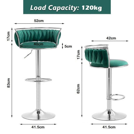 SERENITà Silver Swivel Upholstered Velvet Adjustable Height Counter Stool with Metal Frame Emerald Green (Set of 2).