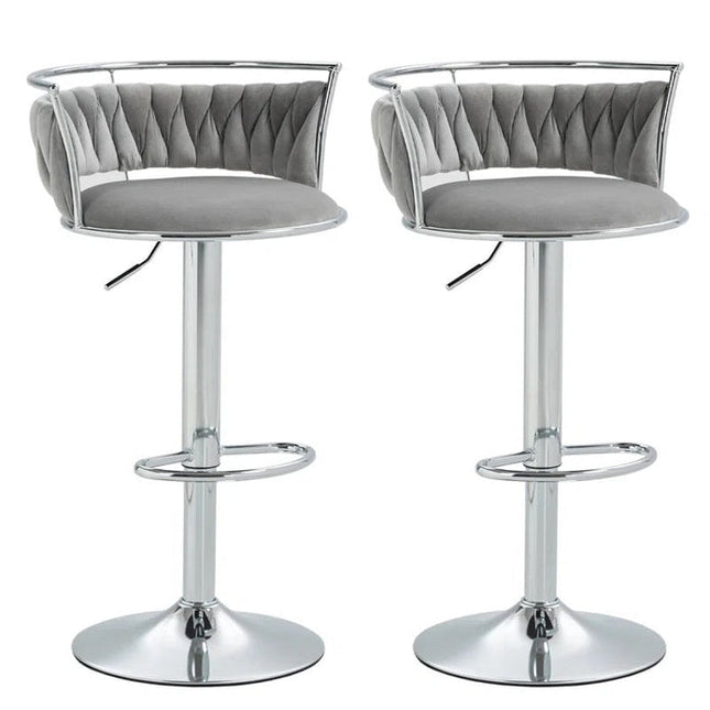SERENITà Silver Swivel Upholstered Velvet Adjustable Height Counter Stool with Metal Frame Grey (Set of 2).