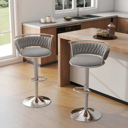 SERENITà Silver Swivel Upholstered Velvet Adjustable Height Counter Stool with Metal Frame Grey (Set of 2).