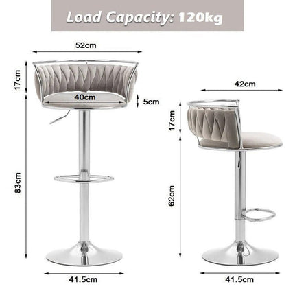 SERENITà Silver Swivel Upholstered Velvet Adjustable Height Counter Stool with Metal Frame Grey (Set of 2).