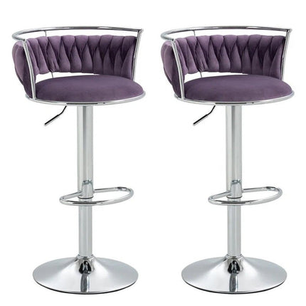 SERENITà Silver Swivel Upholstered Velvet Adjustable Height Counter Stool with Metal Frame Voilet (Set of 2).