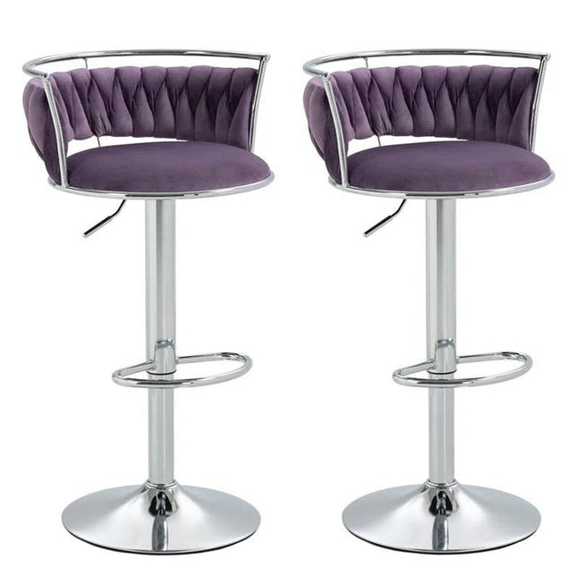 SERENITà Silver Swivel Upholstered Velvet Adjustable Height Counter Stool with Metal Frame Voilet (Set of 2).