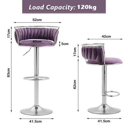 SERENITà Silver Swivel Upholstered Velvet Adjustable Height Counter Stool with Metal Frame Voilet (Set of 2).