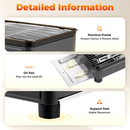 Portable Gas Stove Burner Butane BBQ Camping Gas Cooker With Non Stick Plate Black with Fish Pan and Lid.