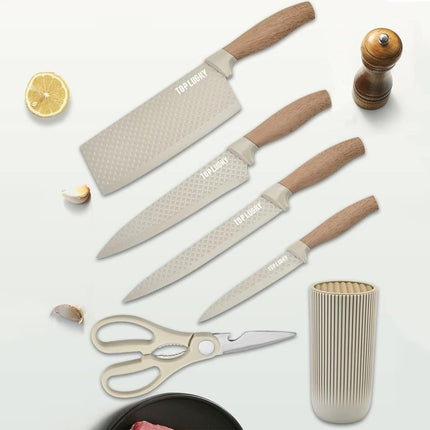 6-Piece Kitchen Knife Set Non-Stick Stainless Steel Blades with Universal Knife Block.