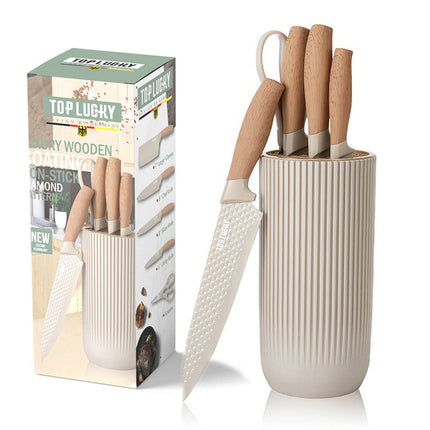 6-Piece Kitchen Knife Set Non-Stick Stainless Steel Blades with Universal Knife Block.