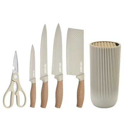 6-Piece Kitchen Knife Set Non-Stick Stainless Steel Blades with Universal Knife Block.