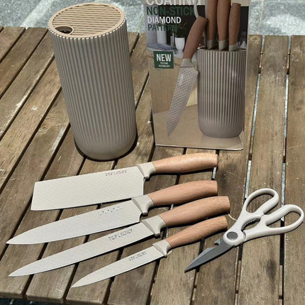 6-Piece Kitchen Knife Set Non-Stick Stainless Steel Blades with Universal Knife Block.