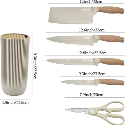 6-Piece Kitchen Knife Set Non-Stick Stainless Steel Blades with Universal Knife Block.