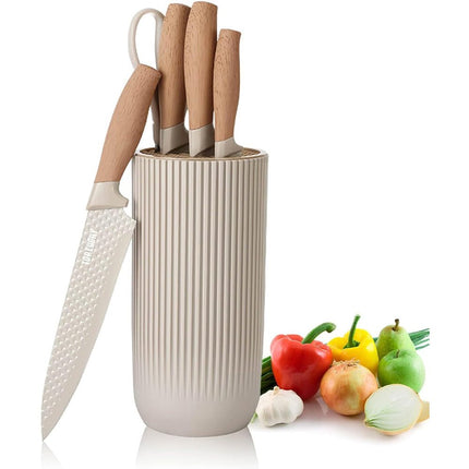 6-Piece Kitchen Knife Set Non-Stick Stainless Steel Blades with Universal Knife Block.