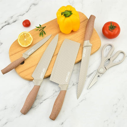 6-Piece Kitchen Knife Set Non-Stick Stainless Steel Blades with Universal Knife Block.