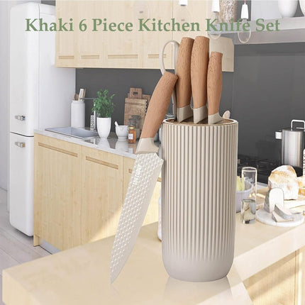 6-Piece Kitchen Knife Set Non-Stick Stainless Steel Blades with Universal Knife Block.