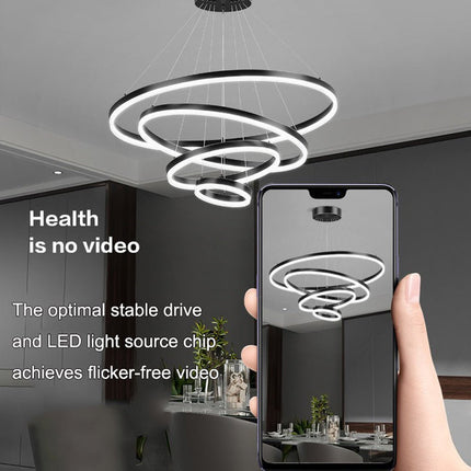 Black 3 Rings Minimalist LED Pendant Light Adjustable Circular Chandelier.