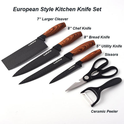 6 pieces Kitchen Knife Set Everich Chef Knives Stainless Steel Nonstick Scissor.