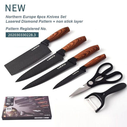 6 pieces Kitchen Knife Set Everich Chef Knives Stainless Steel Nonstick Scissor.