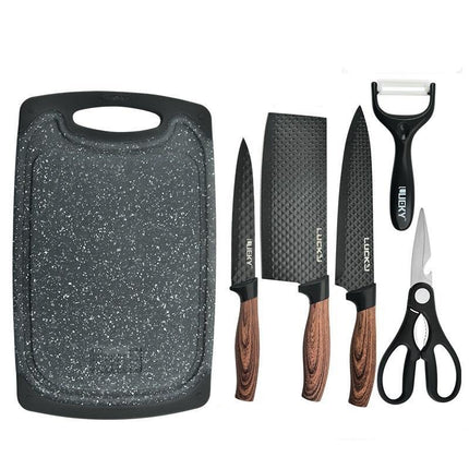 6 pieces Kitchen Knife Set Everich Chef Knives Stainless Steel Nonstick Scissor Cutting Board.