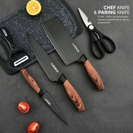 6 pieces Kitchen Knife Set Everich Chef Knives Stainless Steel Nonstick Scissor Cutting Board.