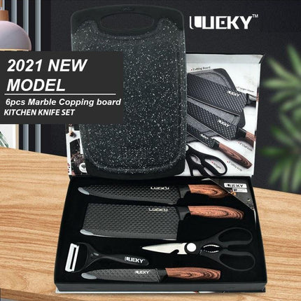 6 pieces Kitchen Knife Set Everich Chef Knives Stainless Steel Nonstick Scissor Cutting Board.