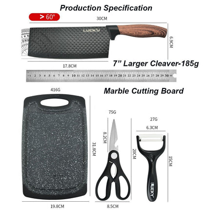 6 pieces Kitchen Knife Set Everich Chef Knives Stainless Steel Nonstick Scissor Cutting Board.