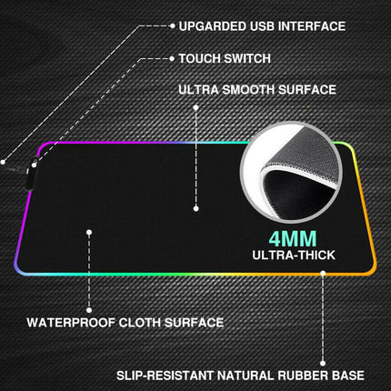 LED Gaming Mouse Pad Large RGB Extended Mousepad Keyboard Desk Anti-slip Mat.