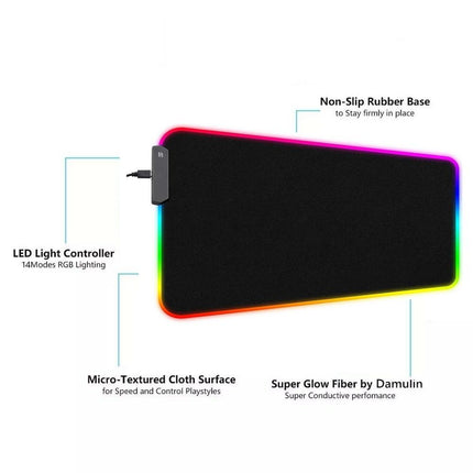 LED Gaming Mouse Pad Large RGB Extended Mousepad Keyboard Desk Anti-slip Mat.