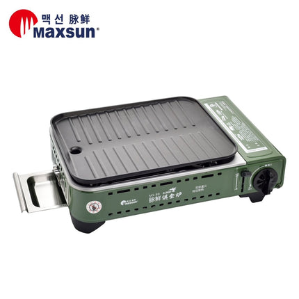 Portable Gas BBQ Stove PRO Grill Plate Burner Butane Camping Gas Cooker With Non Stick Pan and Lid.