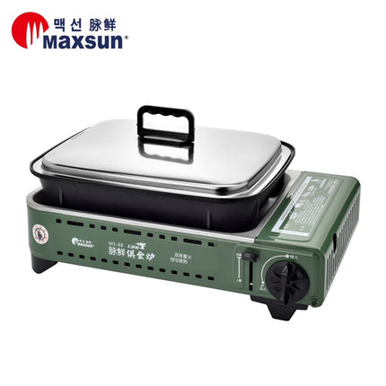 Portable Gas BBQ Stove PRO Grill Plate Burner Butane Camping Gas Cooker With Non Stick Pan and Lid.