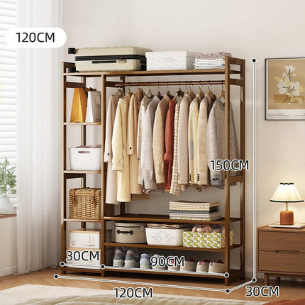 Bamboo Clothes Rack Garment Closet Storage Organizer Hanging Rail Shelf Dress room 120CM.